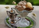  absurdres affogato dated fish food food_focus highres ice_cream no_humans original plate puffer_fish shadow signature spoon tainosuke 