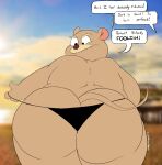  2023 anthro big_butt blastoiseanimator brown_body butt clothing david_dawson detailed_background disney english_text facial_hair hi_res humanoid_hands male mammal mouse murid murine mustache outside overweight overweight_male rodent solo swimwear text the_great_mouse_detective 