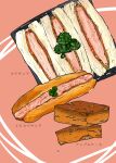  absurdres cake food food_focus highres katsu_(food) manga_eris meat no_humans original red_background sandwich still_life translated vegetable 