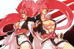  1boy 1girl amputee baiken big_hair black_jacket black_kimono breasts cleavage clone dodoro999 eyepatch facial_tattoo genderswap genderswap_(ftm) guilty_gear guilty_gear_strive highres jacket jacket_on_shoulders japanese_clothes kataginu katana kimono large_breasts large_pectorals long_hair looking_at_viewer multicolored_clothes multicolored_kimono one-eyed open_clothes open_kimono pectoral_cleavage pectorals pink_hair ponytail red_eyes samurai scar scar_across_eye scar_on_face sword tattoo torn_sleeve weapon white_kimono 