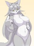  absurd_res anthro breasts canid canine canis coel_(artist) featureless_breasts featureless_crotch female fingers fur hair hi_res looking_at_viewer mammal nude smile solo white_body wolf 