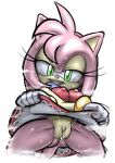 2023 amy_rose anthro bodily_fluids bottomless breasts clothed clothing dress erect_nipples eulipotyphlan female genital_fluids genitals gloves green_eyes hair handwear hedgehog hi_res is_(artist) mammal multicolored_body nipple_outline nipples pink_body pink_hair plump_labia pussy pussy_juice sega smile solo sonic_the_hedgehog_(series) sweat sweaty_legs sweaty_thighs tan_body two_tone_body 