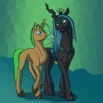  arthropod blue_eyes brown_body brown_fur changeling crown duo epiphany_path female feral fetlocks foxenawolf friendship_is_magic fur goldfur&#039;s_cogsverse green_hair hair hasbro headgear hole_(anatomy) hooves horn my_little_pony queen_chrysalis_(mlp) 