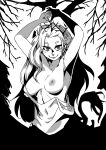  1girl absurdres animal_ears animal_nose armpits arms_behind_head arms_up artist_request blush body_fur branch breasts cat_ears cat_girl cat_tail clothes_pull dress dress_pull fluffy greyscale happy highres large_tail long_hair looking_at_viewer medium_breasts messy_hair monochrome monster_girl nipples non-web_source off-shoulder_dress off_shoulder open_mouth outdoors pointy_ears princess_(slay_the_princess) simple_background slay_the_princess smile solo solo_focus source_request tail the_witch_(slay_the_princess) thick_eyebrows tongue tongue_out topless tree twig upper_body 