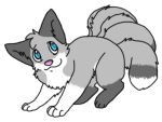  2011 5_tails alpha_channel ambiguous_gender blue_eyes bluekyokitty canid canine digital_drawing_(artwork) digital_media_(artwork) digitigrade feral flat_colors fox full-length_portrait fur grey_body grey_fur head_tuft low_res mammal multi_tail paws pink_nose portrait sebdoggo simple_background smile solo standing tail transparent_background tuft white_body white_fur 