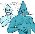  anthro bodily_fluids ddsn dedeessen drooling fin fish freckles gills hi_res human humanoid male mammal marine saliva shark sharp_teeth solo teeth transformation transformation_sequence 