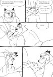  &lt;3 2023 anthro bed bernielover biped blush canid canine comic dialogue duo embrace english_text eyes_closed fox furniture hi_res hug kissing lagomorph leporid lying mammal rabbit slightly_chubby text 