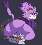  anthro big_butt blaze_the_cat bodily_fluids bottomless breasts butt clothed clothing domestic_cat felid feline felis female footwear goldsden hi_res high_heels huge_butt mammal sega small_breasts solo sonic_the_hedgehog_(series) sweat thick_thighs 