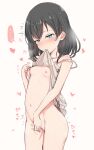  ... 1girl ^^^ absurdres bare_shoulders black_hair blue_eyes blush breasts brown_dress clothes_in_mouth clothes_lift collarbone commentary_request dress dress_in_mouth dress_lift grey_background groin half-closed_eyes heart highres layla_(mino) masturbation navel nipple_tweak nonono_(mino) nose_blush original simple_background sleeveless sleeveless_dress small_breasts solo spoken_ellipsis strap_slip 