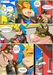  activision anthro bandicoot bite biting_lip blonde_hair blue_hair breasts clothed clothing comic crash_bandicoot_(series) crocodilian dingodile duo female fully_clothed hair hi_res imminent_sex jacket leather leather_clothing leather_jacket leather_topwear lips mad-project male male/female mammal marsupial mohawk multicolored_hair overweight overweight_male pirate_tawna reptile scalie sharp_teeth teeth topwear 