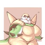  2023 anthro belly big_breasts biped border breasts brown_background cheek_tuft chesnaught claw_fingers colored curvy_figure cute_fangs digital_media_(artwork) facial_tuft featureless_breasts featureless_crotch female female_anthro front_view fur generation_6_pokemon green_body green_skin green_tail hi_res huge_breasts huge_thighs lightmizano looking_at_viewer mammal multicolored_body multicolored_skin multicolored_tail neck_tuft nintendo nude nuthead_(lightmizano) open_mouth open_smile overweight overweight_anthro overweight_female pokemon pokemon_(species) pokemorph portrait pupils red_eyes red_nose scales shaded shell signature simple_background smile solo spiked_shell spikes spikes_(anatomy) standing tail thick_thighs three-quarter_portrait three-quarter_view tuft two_tone_tail voluptuous white_body white_border white_fur white_pupils white_skin yellow_body yellow_scales yellow_tail 