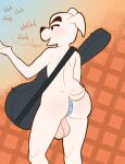  animal_crossing anthro balls butt buttplug canid canine canis domestic_dog english_text genitals k.k._slider kaboozey male mammal nintendo nude plug_(sex_toy) sex_toy solo text 