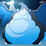  absurd_res ambiguous_gender anthro belly big_belly black_body blue_body charizard game_freak generation_1_pokemon hi_res huge_belly male mega_charizard mega_charizard_x mega_evolution morbidly_obese nintendo obese overweight pichurria pokemon pokemon_(species) solo wide_hips wings 