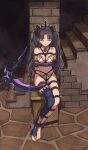  1girl absurdres arms_behind_back ass barefoot bdsm black_hair black_ribbon blush bondage bound breasts dated earrings fate/grand_order fate_(series) full_body hair_ribbon highres hoop_earrings ishtar_(fate) jewelry medium_breasts navel nero_augustus restrained ribbon rope shibari single_thighhigh sitting sleeping solo thighhighs toeless_legwear toes twitter_username two_side_up 