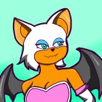  1:1 2023 absurd_res anthro bat big_breasts breasts cleavage clothed clothing colored digital_drawing_(artwork) digital_media_(artwork) female fur gloves handwear hi_res looking_at_viewer mammal membrane_(anatomy) membranous_wings rouge_the_bat sega shaded signature simple_background smile solo sonic_the_hedgehog_(series) wings youkairyu 