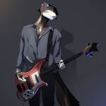  action_pose animal_humanoid anthro bass_guitar blue_clothing blue_light blue_lights blue_shirt blue_topwear brown_body canid canid_humanoid canine canine_humanoid canis clothing colored colored_sketch dog_humanoid ears_front ears_up euphoria folds guitar guitar_solo hair hands hi_res highlights_(coloring) humanoid hybrid male male/male mammal mammal_humanoid musical_instrument piercing plucked_string_instrument pose red_guitar shaded shaded_face shirt sketch smile smiley_face solo stophon string_instrument tail topwear white_body wolf wolfdog 