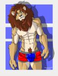  absurd_res anthro aroused balls_outline bodily_fluids bulge clothed clothing cum detailed_bulge ejaculation erection erection_under_clothing felid furryscorpion90 genital_fluids genital_outline hi_res lion male mammal muscular muscular_anthro muscular_male pantherine penis_outline precum solo underwear 