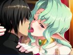  1boy 1girl arietta_elfinrine blush cecil_calvert french_kiss game_cg gloves green_hair himekishi_olivia kiss long_hair non-web_source pointy_ears purple_eyes wavy_hair 