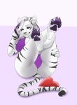  &lt;3 2021 5_fingers anthro biped black_sclera black_stripes bra claws clothing digital_media_(artwork) eyebrows eyelashes felid female fingers fur hi_res highlights_(coloring) hindpaw inner_ear_fluff legs_up looking_at_viewer lying mammal markings on_back pantherine panties pawpads paws purple_bra purple_clothing purple_eyes purple_highlights purple_panties purple_pawpads purple_underwear shaded simple_background solo striped_markings striped_tail stripes tail tail_markings tiger toe_claws tuft underwear white_body white_eyebrows white_fur white_inner_ear_fluff wolfbane154 