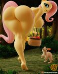  3d_(artwork) anthro anthrofied bent_over big_breasts big_butt breasts butt digital_media_(artwork) equid equine feral fluttershy_(mlp) friendship_is_magic hasbro hi_res lagomorph leporid looking_at_viewer looking_back looking_back_at_viewer mammal my_little_pony nipples rabbit sfrogue 