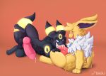  bagu balls big_ears big_knot big_penis black_body black_fur blush bodily_fluids canid canine cum cum_in_mouth cum_inside cum_on_penis duo eeveelution feral fur generation_1_pokemon generation_2_pokemon genital_fluids genitals glowing hi_res jewelry jolteon knot looking_at_another lying male male/male mammal necklace nintendo nude oral penis pokemon pokemon_(species) precum sex sitting umbreon yellow_body yellow_fur 