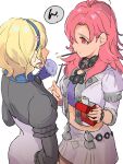  2girls blonde_hair constance_von_nuvelle fire_emblem fire_emblem:_three_houses food garreg_mach_monastery_uniform hairband hapi_(fire_emblem) kh_(tanakananataka) multiple_girls pocky red_eyes red_hair upper_body 