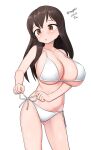 1girl absurdres akagi_(kancolle) bikini black_hair breasts brown_eyes contrapposto dated feet_out_of_frame highres huge_breasts kantai_collection long_hair maru_(marg0613) one-hour_drawing_challenge side-tie_bikini_bottom solo standing swimsuit twitter_username tying white_bikini 