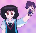  1girl black_hair drawing fumo_(doll) fwkzpoulet marvel peni_parker self-upload short_hair simple_background smile spider-man:_into_the_spider-verse spider-man_(series) spider-verse 