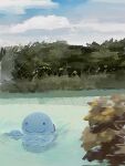  closed_mouth cloud commentary_request day highres no_humans outdoors pokemon pokemon_(creature) quagsire reflection ripples sky smile solo swimming water zai_(3333333333353pk) 