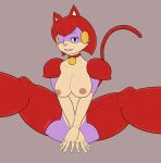  absurd_res anthro blue_eyes breasts cybernetics cyborg domestic_cat egger_(artist) exposed_breasts felid feline felis female fur hair hi_res hiding_pussy looking_at_viewer machine mammal nipples nude one_eye_closed polly_esther purple_body purple_fur samurai_pizza_cats solo spread_legs spreading wink winking_at_viewer 