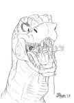  2018 anthro bodily_fluids cartoon_network clenched_teeth clothing dinosaur domestic_cat drooling duo fangs felid feline felis female feral fur gumball_watterson headshot_portrait hi_res male mammal marcushunter narrowed_eyes neck_bulge open_mouth portrait reaching_out reptile saliva saliva_on_tongue saliva_string scales scalie shirt signature size_difference soft_vore teeth the_amazing_world_of_gumball theropod tina_rex topwear tyrannosaurid tyrannosaurus tyrannosaurus_rex vore wide_eyed 