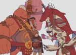  beak blonde_hair bluemiilks feathered_wings food gerudo goron link monster_boy pointy_ears red_hair riju rito sidon sitting sitting_on_person smile the_legend_of_zelda the_legend_of_zelda:_tears_of_the_kingdom tulin_(zelda) white_hair wings yunobo zora 