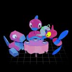  black_background commentary cup deadfishspy english_commentary evolutionary_line highres no_humans pokemon pokemon_(creature) porygon porygon-z porygon2 simple_background table teacup teapot xyz_axis 