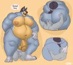  2023 anthro anthro_on_anthro areola australian_cattle_dog balls bandit_heeler belly big_belly big_butt biped blue_body blue_fur bluey_(series) bodily_fluids butt canid canine canis cattledog dialogue digital_media_(artwork) domestic_dog duo english_text eyebrows face_in_ass foreskin fur gabgbb genitals glans good_boy half-erect herding_dog hi_res humanoid_genitalia humanoid_penis kneeling male male/male mammal moobs navel nipples open_mouth open_smile overweight overweight_anthro overweight_male partially_retracted_foreskin pastoral_dog penis size_difference smile standing sweat sweaty_balls sweaty_butt sweaty_genitalia sweaty_legs tail talking_to_another talking_to_partner teeth text thick_thighs tongue tongue_out yellow_body yellow_fur 