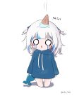  1girl :d artist_name blue_hair blue_hoodie blush_stickers chibi crying crying_with_eyes_open fins fish_tail food full_body gawr_gura hair_ornament highres hololive hololive_english hood hoodie ice_cream kaamin_(mariarose753) long_sleeves looking_at_viewer multicolored_hair open_mouth shadow shark_girl shark_hair_ornament shark_tail smile solo standing streaked_hair tail tears triangle_mouth virtual_youtuber white_background white_hair 
