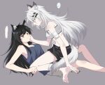  ... 2girls ahoge animal_ear_fluff animal_ear_piercing animal_ears aqua_eyes arknights arm_support armpit_crease bandaged_arm bandaged_leg bandages bandeau bare_arms bare_legs bare_shoulders barefoot belt belt_buckle black_belt black_hair black_nails black_outline black_shorts blue_tank_top breasts brown_outline buckle buttons clenched_hand closed_mouth collarbone commentary_request ear_piercing expressionless eye_contact feet_out_of_frame fingernails from_side full_body girl_on_top grey_background grey_hair grey_outline grey_shorts hair_between_eyes hair_ornament hairclip hand_on_another&#039;s_cheek hand_on_another&#039;s_face hand_on_ground hand_up highres invisible_floor itonatsu lappland_(arknights) light_smile long_hair looking_at_another looking_down looking_up medium_breasts messy_hair midriff multiple_girls musical_note nail_polish open_belt open_fly orange_eyes outline outstretched_hand pale_skin piercing scar scar_across_eye scar_on_face short_shorts shorts simple_background single_sidelock sitting sitting_on_person sleeveless snap-fit_buckle soles speech_bubble spoken_ellipsis spoken_musical_note tail tank_top texas_(arknights) thighs toes unbuttoned wariza white_bandeau wolf_ears wolf_girl wolf_tail yuri 