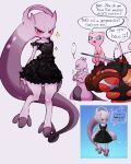  2023 ambiguous_gender blue_eyes blush buzzwole clothing dress english_text felid feline fur generation_1_pokemon generation_7_pokemon hi_res itz_smi73 legendary_pokemon looking_at_viewer mammal mega_evolution mega_mewtwo mega_mewtwo_y mew_(pokemon) mewtwo nintendo pink_body pink_fur pokemon pokemon_(species) pokemon_unite red_body red_eyes simple_background text ultra_beast white_background white_body 