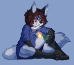  ambiguous_gender anthro bedroom_eyes black_body black_fur bottle container curled_hair evil_look fire fluffy fluffy_tail fur hair hi_res lagupus long_shirt molotov_cocktail narrowed_eyes purple_eyes sadistic_smile seductive smile smiling_at_viewer solo tail white_body white_fur 