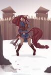  absurd_res angry anthro axe canid canine canis chapaevv clothed clothing digital_media_(artwork) equid equine fan_character feathered_wings feathers female fur hair hasbro hi_res looking_at_viewer male mammal my_little_pony ondrea_(ondrea) outside pegasus solo viking wings winter wolf 