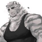  1boy animal_ears arknights bara black_tank_top blue_eyes facial_hair furry furry_male goatee heart highres l_m00g large_pectorals light_smile looking_at_viewer mature_male mountain_(arknights) muscular muscular_male pectorals scar scar_across_eye scar_on_arm short_hair smile solo tank_top thick_eyebrows tiger_boy tiger_ears upper_body white_hair 