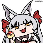 1girl :3 animal_ear_fluff animal_ears animated animated_gif asanagi_(azur_lane) azur_lane blush bow breasts chinese_commentary commentary_request fangs fox_ears fox_girl grey_hair hair_bow half-closed_eyes looking_at_viewer looping_animation lowres manjuu_(azur_lane) open_mouth red_bow seseren simple_background small_breasts transparent_background 