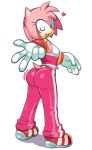  &lt;3 2023 absurd_res amy_rose anthro butt butt_focus clothing eulipotyphlan female fur gloves handwear hedgehog hi_res mammal one_eye_closed outstretched_arm outstretched_hand pink_body pink_fur sega simple_background solo sonic_the_hedgehog_(series) sweatpants tobias_leviathan white_background wink 