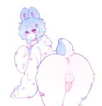  absurd_res accessory anthro anus backsack balls band-aid bandage big_butt butt clothing genitals girly hair_accessory hairclip hi_res hoodie katsucoffee lagomorph leporid male mammal penis penis_tuck rabbit rear_view scut_tail short_tail small_penis solo tail thick_thighs topwear 