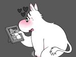  &lt;3 &lt;3_eyes anthro back_tuft biped blush blush_lines bodily_fluids eyebrows grey_background holding_object human itsamehornio male mammal masturbation moomin moomintroll motion_lines neck_tuft open_mouth penile penile_masturbation picture_frame prick_ears semi-anthro simple_background snufkin solo sweat sweatdrop sweaty_face tail tail_tuft the_moomins tongue troll tuft 