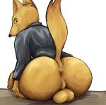  anon2000000 anthro anus ass_out backsack balls big_balls big_butt bottomless butt butt_focus canid canine clothed clothing digital_media_(artwork) fox fur genitals glistening gregg_lee heart_shaped_asshole hi_res huge_butt jacket jacket_only leather leather_clothing leather_jacket leather_topwear looking_at_viewer looking_back male mammal multicolored_tail night_in_the_woods orange_body orange_fur presenting presenting_anus presenting_balls presenting_hindquarters raised_tail simple_background sitting sitting_on_balls smile solo solo_focus spread_butt spreading tail topwear tuft 