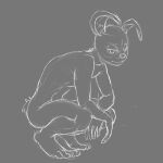  1:1 2019 5_fingers 5_toes anthro bent_arm bent_legs crouching feet fingers half-closed_eyes lagomorph leporid male mammal monochrome narrowed_eyes nude rabbit rabbittakahashi serious sketch solo tail toes 