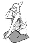  2023 anthro babydoll black_and_white blush breasts cleavage clothed clothing dark_rya dinosaur eyelashes fang_(gvh) female fingers goodbye_volcano_high hair hi_res kneeling legwear long_hair looking_at_viewer monochrome nightgown panties pterodactylus pterosaur reptile scalie short_tail skimpy smile snoot_game snout solo tail thick_thighs thigh_highs underwear 