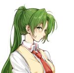  1girl green_eyes green_hair highres higurashi_no_naku_koro_ni ihwa0283 jacket long_hair long_sleeves looking_at_viewer looking_to_the_side necktie ponytail red_necktie shirt sketch solo sonozaki_shion white_background white_shirt yellow_jacket 