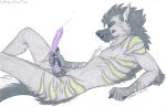  anthro bodily_fluids cum genital_fluids genitals hyena male mammal masturbation nude penis quinn_(spikef22) simple_background solo striped_hyena toots white_background 