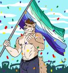  anthro can canid canine canis container hi_res hunterramirez lgbt_pride male mammal muscular pride_color_flag pride_colors pride_month smile solo wolf 